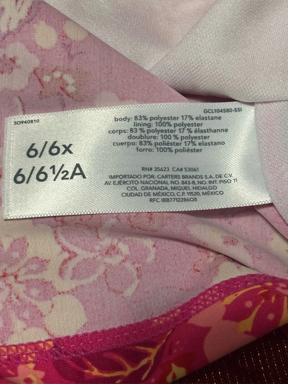 Carter's Girl’s  Pink Floral Swim Rashguard Top Size 6/6X